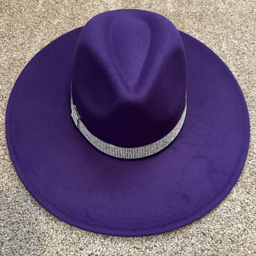 Purple Rhinestone Wide Brim Hat